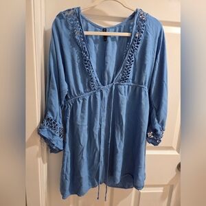 Raviya Light Blue Peasant Top With Eyelet Design